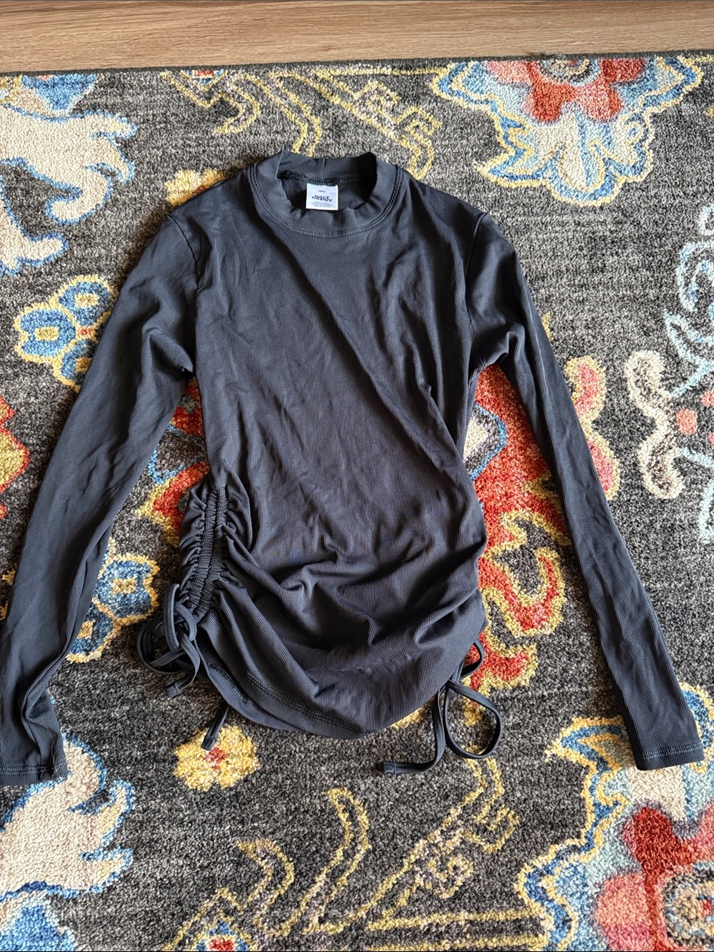 Salt Gypsy Black Long-Sleeve Side-Ruched Top